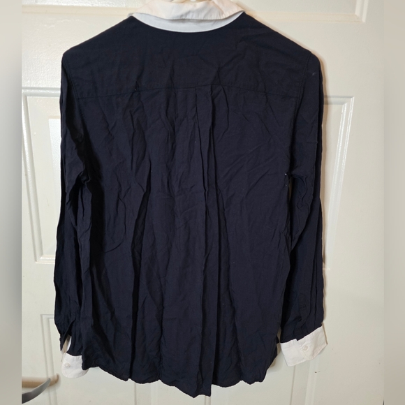 Uniqlo Long Sleeve Button Up Collared Shirt Navy‎ Blue And White Size Small - Picture 6 of 6
